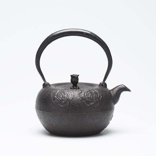 リサイクル南部鉄瓶 鉄鉢型 0.8L 薔薇模様